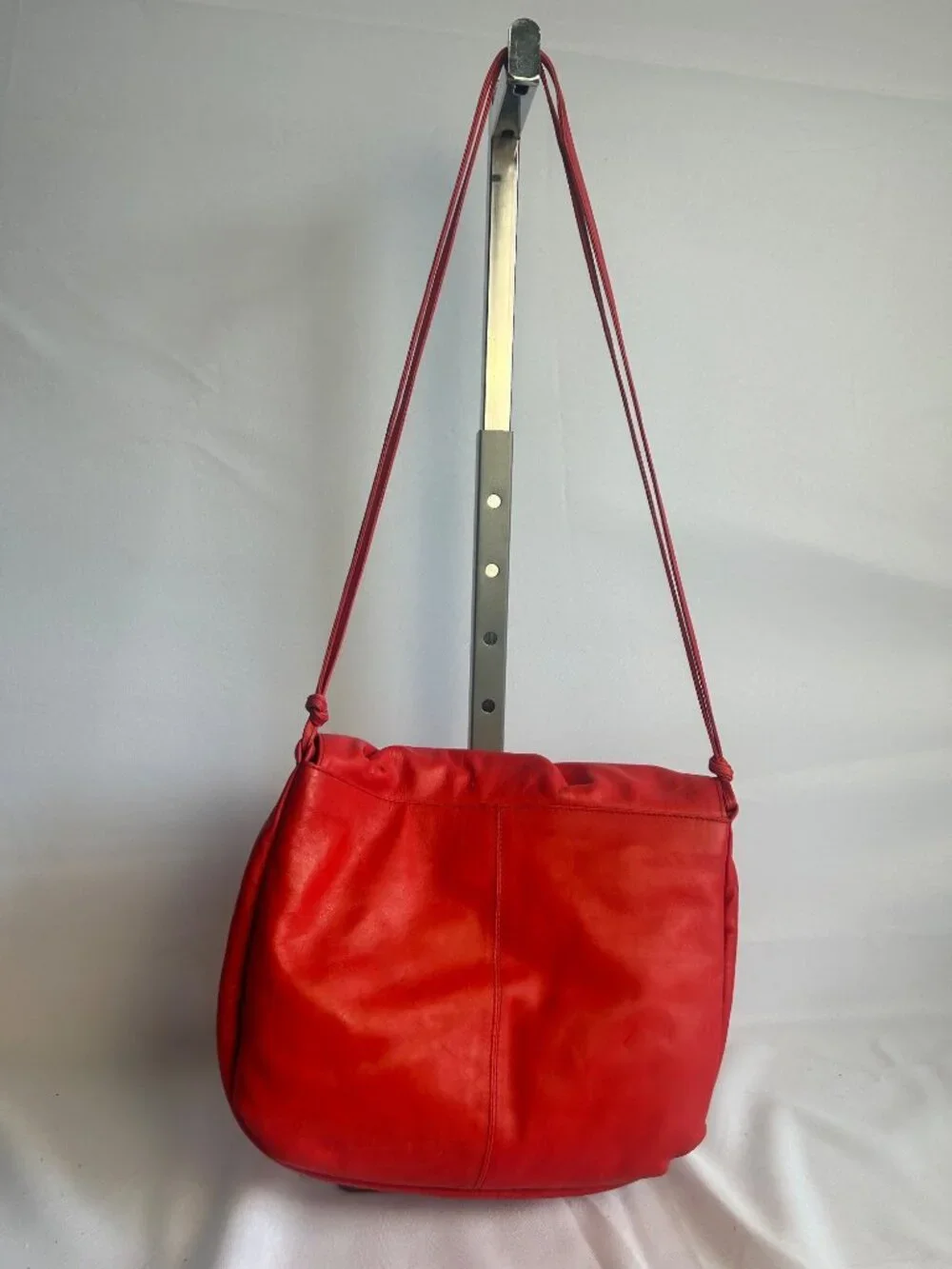 Women's Red Leather Shoulder Bag Bow Flap Purse Slouch Hobo Handbag Adjustable S